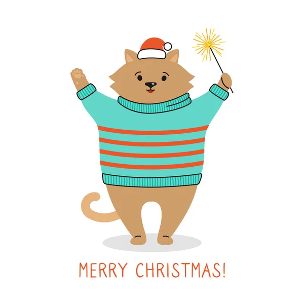毛衣病媒中的圣诞贺卡猫 — 图库矢量图片