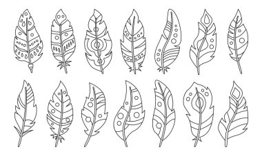 Boho tüyü siyah çizgili dövme seti bohem