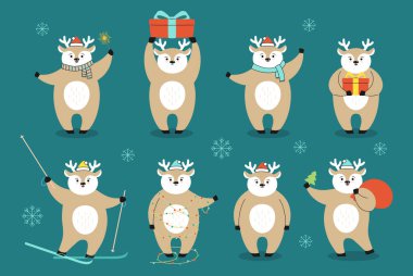 Noel geyiği çizgi filmi Yeni Yıl sevimli ren geyiklerini dizer