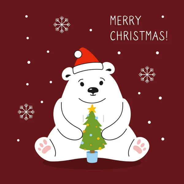 圣诞贺卡卡通片北极熊树 — 图库矢量图片