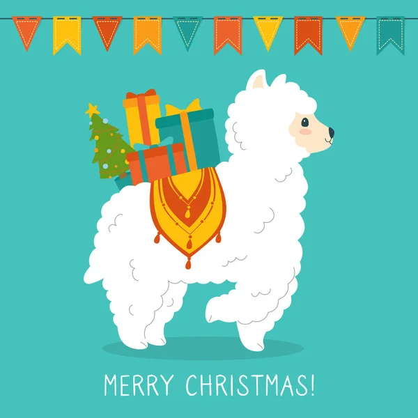 美洲驼或羊驼圣诞贺卡病媒 — 图库矢量图片