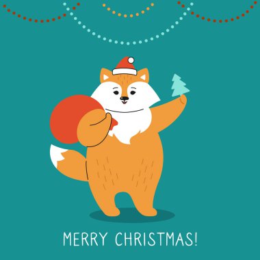 Selamlar Noel kartı tilki ağacı Noel Baba çantası.