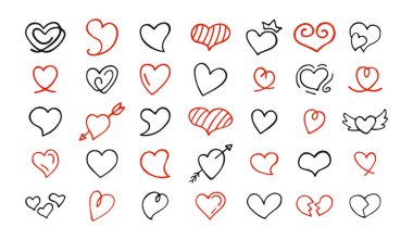 Kalp doodle grunge eskiz simgesi ana hatları çizilmiş el