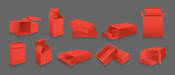Czerwony prezent szablon pudełko makieta zestaw realistyczny karton — Wektor stockowy