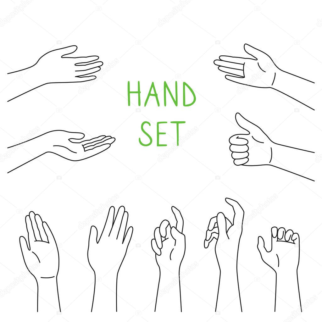 Hand line cartoon style set gestures of human sign