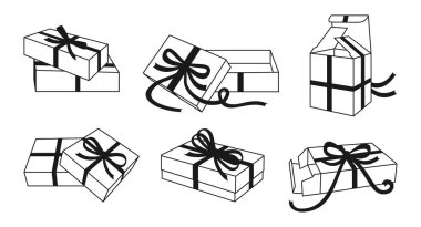 Hediye kutusu kurdelesi siyah bant hattı belirleme vektörü