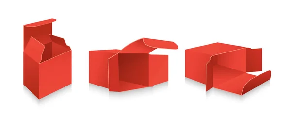 Plantilla caja roja modelo 3D maqueta set cajas de regalo — Vector de stock