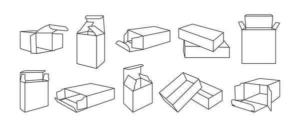 Mall svart låda linje set produkt papp — Stock vektor