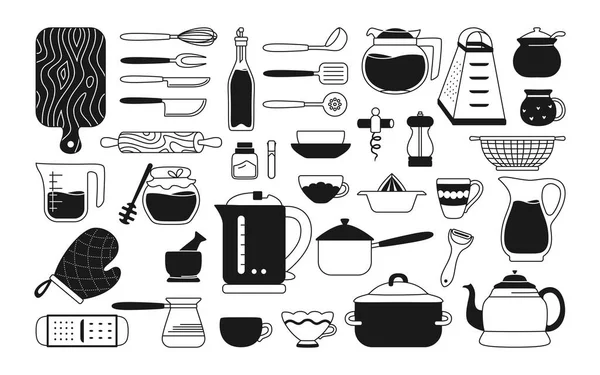 Outil de cuisine glyphe noir ensemble préparation des aliments — Image vectorielle