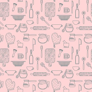 Mutfak malzemesi pembe pürüzsüz desen çizgisi vektörü