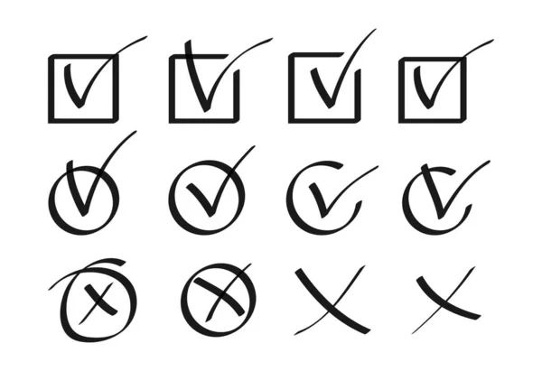 Zestaw ikon znaków zaznaczenia Ręcznie rysowane czarne pociągnięcia — Wektor stockowy