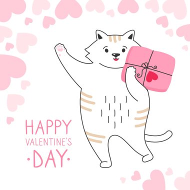 Kedi posta paketi Mutlu Sevgililer Günü tebrik kartı