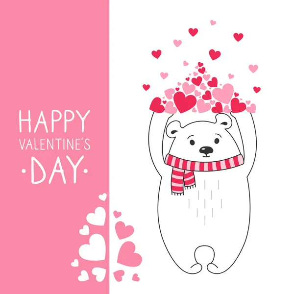 Boldog Valentin-napi jegesmedve szerelvény szívkártya — Stock Vector