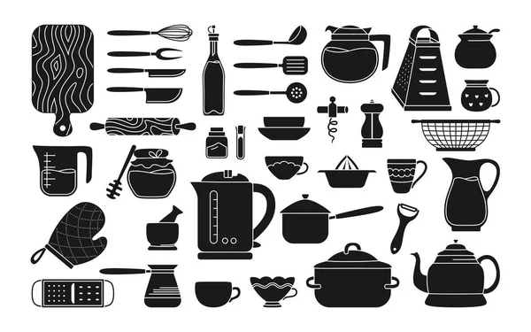 Ustensiles de cuisine et vaisselle cartoon set cuisine moderne — Image vectorielle