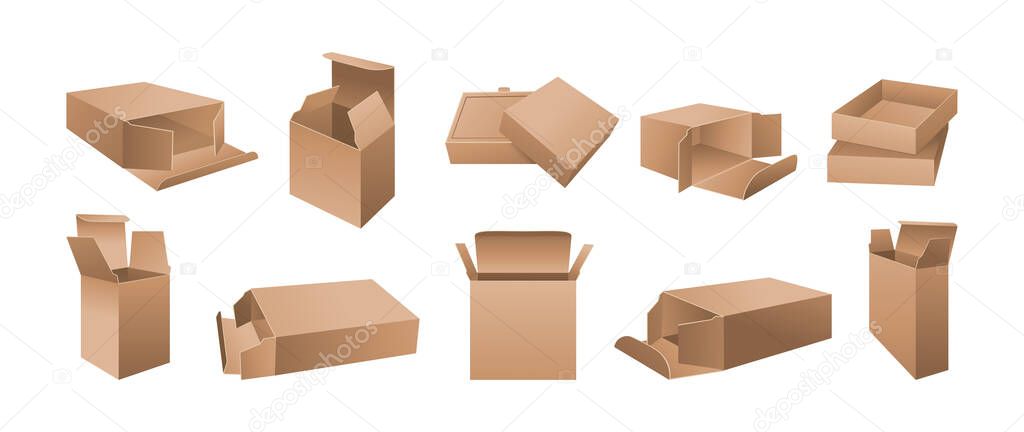Realistic cardboard box mockup 3D set template