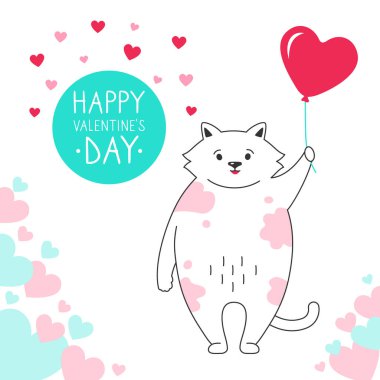Kedi hava balonu Mutlu Sevgililer Günü tebrik kartı