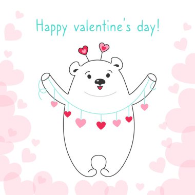 Mutlu sevgililer günü kartı kutup ayısı çelengi