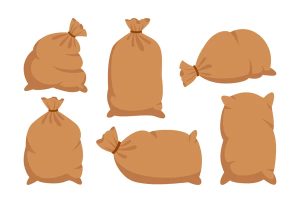 Sacs farine sucre jeu de dessin animé sac burlap vecteur — Image vectorielle