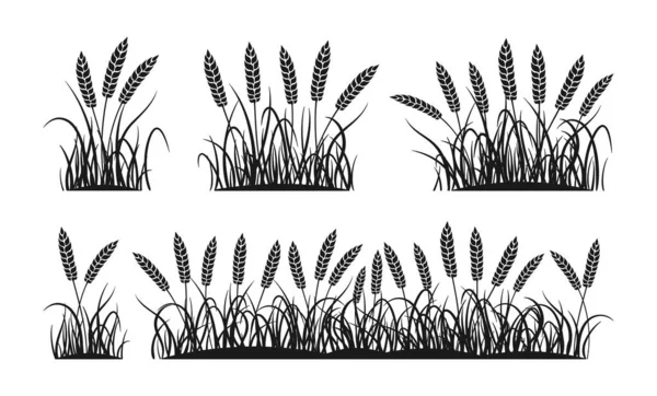 Golden field ears wheat black glyph oves set vector — Stockový vektor