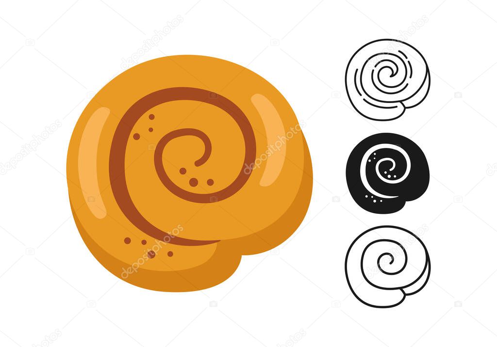 Cinnamon roll icon black glyph cartoon set vector