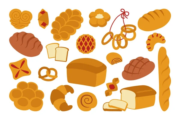 Pan plano icono conjunto de grano entero panadería vector — Vector de stock