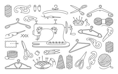 Dikiş araçları hobisi iplik siyah çizgi vektörünü ayarla