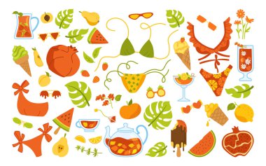 Yaz tarzı karikatür set plaj partisi vektörü