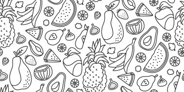 Egzotik meyve hawaii çizgisi kusursuz desen vektörü