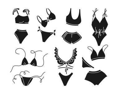 Lingerie swimsuit black glyph set bikini vector