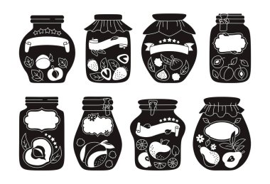 Tag sticker jar fruit black glyph set label vector
