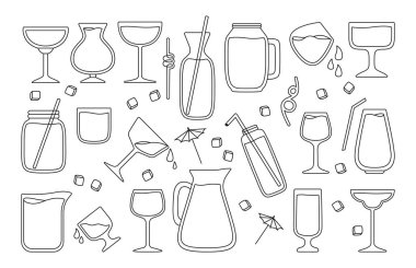 Hawaii kokteyl suyu siyah çizgi düz vektör.