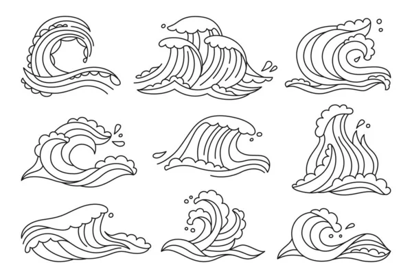 海浪涂鸦集海水草图矢量 — 图库矢量图片