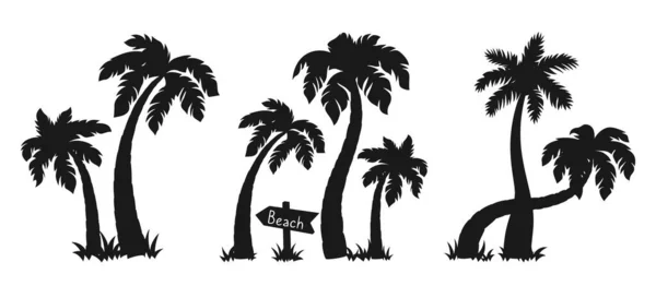 Coconut Palm Island Silhouette Set Vektor — Stockvektor