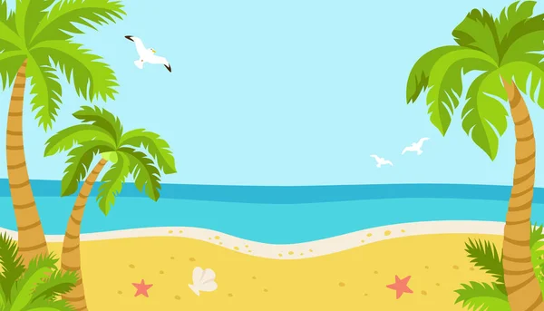 Tropik plaj yazı Palmiye denizi düz okyanus vektörü — Stok Vektör