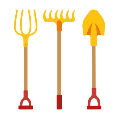 Kürek yabası tırmık çizgi film çalışma aracı vektörü