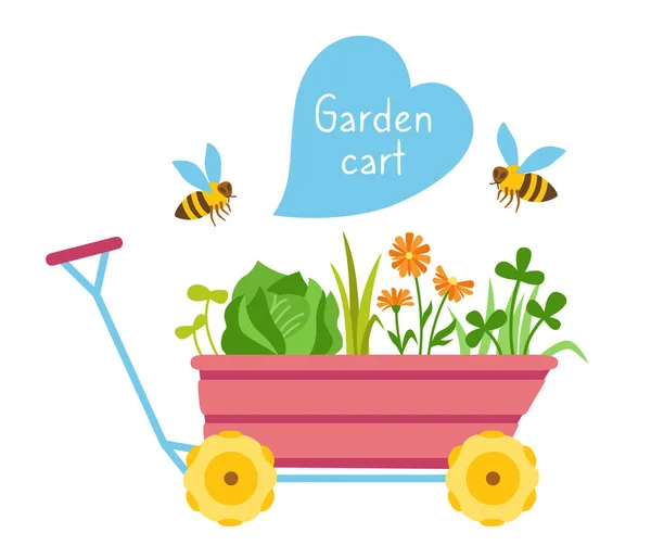 Carrinho de jardim desenho animado abelha carrinho de mão ferramenta vector — Vetor de Stock