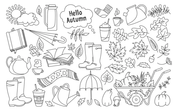 Otoño dibujado a mano de moda vector de dibujos animados doodle conjunto — Archivo Imágenes Vectoriales