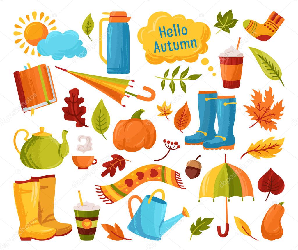 Autumn trendy grungy texture cartoon set vector