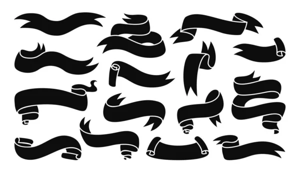 Banner de fita conjunto de desenhos animados de glifo preto Vetor de fita —  Vetores de Stock