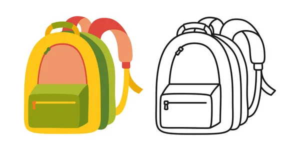 Enfant sac à dos plat dessin animé set ligne icône signe vecteur — Image vectorielle