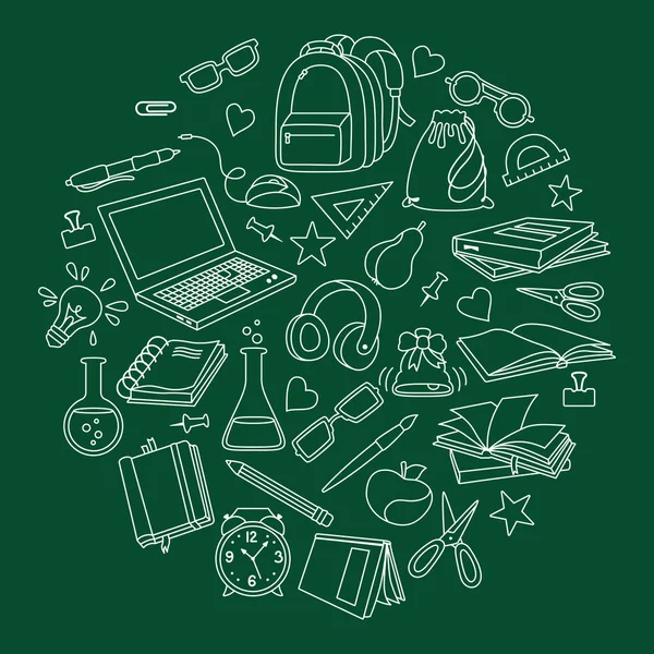 Back School doodle bosquejo tiza tablero conjunto vector — Archivo Imágenes Vectoriales