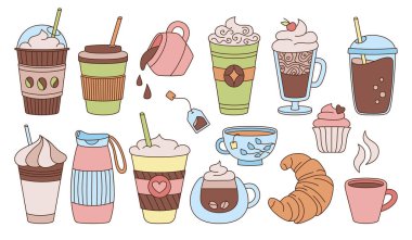 Kahve fincanı çizimi düz çizgi film çizimi