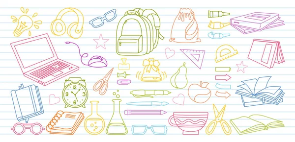 Terug naar School doodle schets tekenfilm set vector — Stockvector