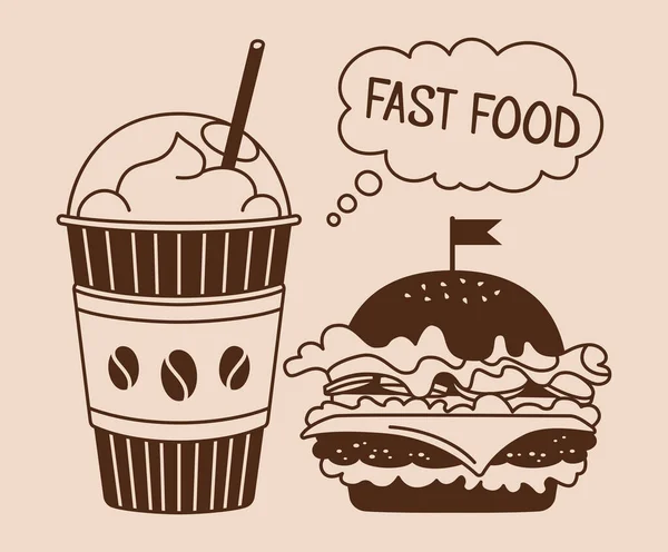 Fast Food Burger Soda zum Mitnehmen Cartoon Set Vektor — Stockvektor