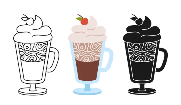 Copo de café desenho animado conjunto linha ícone ofício doodle vetor —  Vetores de Stock