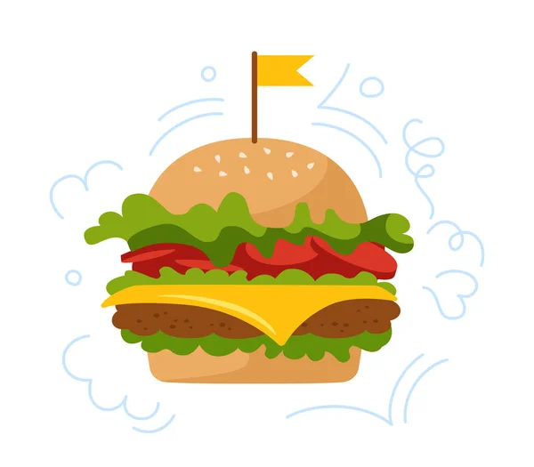 Fast Food Burger Doodle Cartoon Set flachen Vektor — Stockvektor