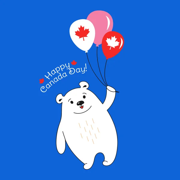 Feliz Canadá Cartão de dia urso polar balão voador —  Vetores de Stock