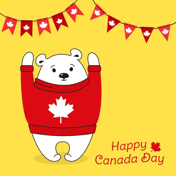 Canadá Cartão de dia urso polar guirlanda bunting vector —  Vetores de Stock