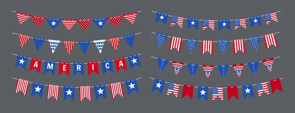 Bandeira de bunting de guirlanda Dia da independência americana definido — Vetor de Stock