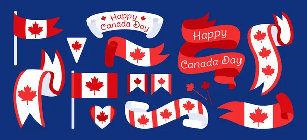 Happy Canada Day fita plana conjunto Bandeira fita vetor —  Vetores de Stock